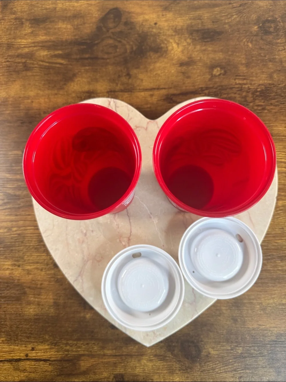 Starbucks Red Holiday Cups with Green Logo and White Lids (Pair)